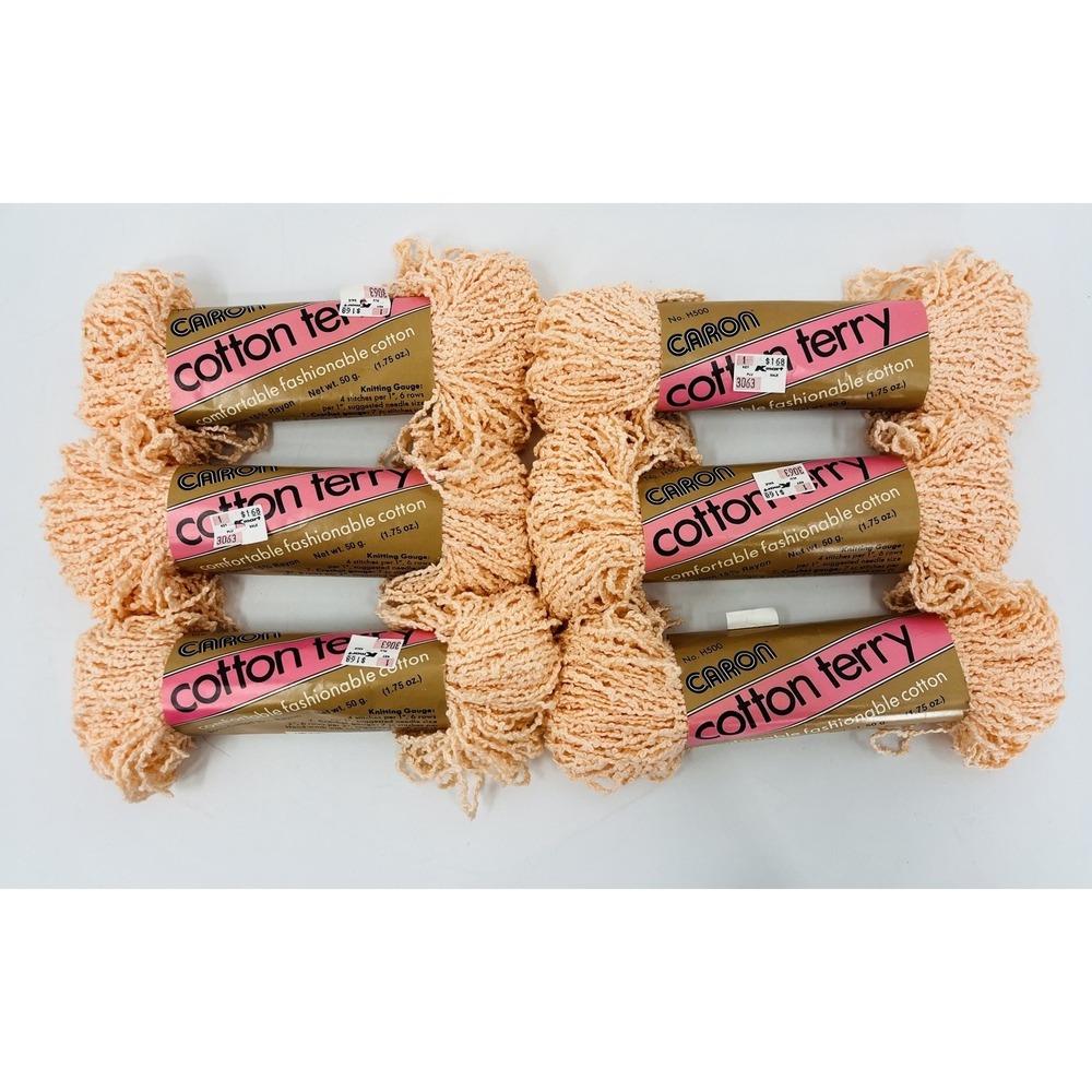 Caron Cotton Terry Yarn 1.75 oz Peach Lot of 6 Skeins Single Dye Lot